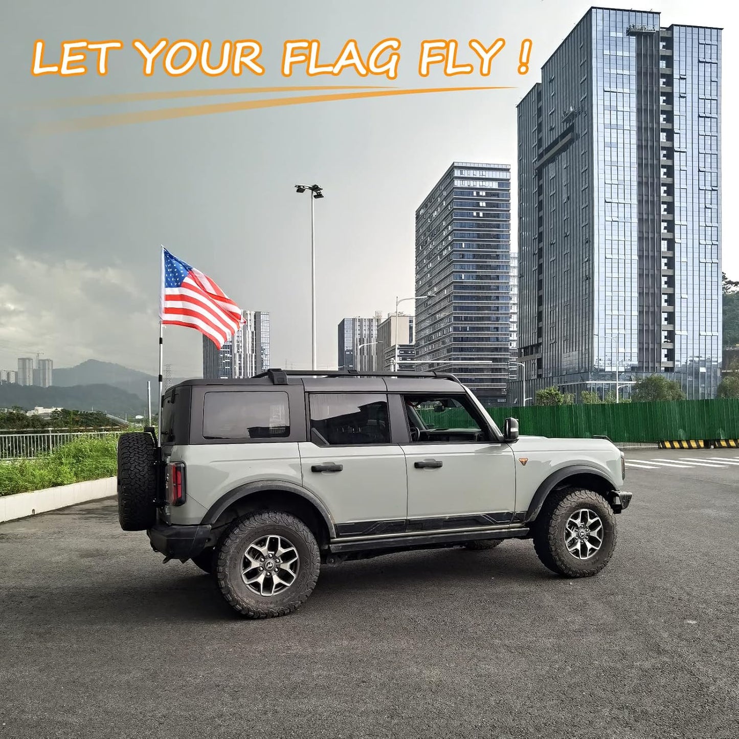 Antenna Mount & Tailgate Hinge Mount Single Flag Compatible with Ford Bronco 2021 2022, Aluminum, No Drilling(Black)