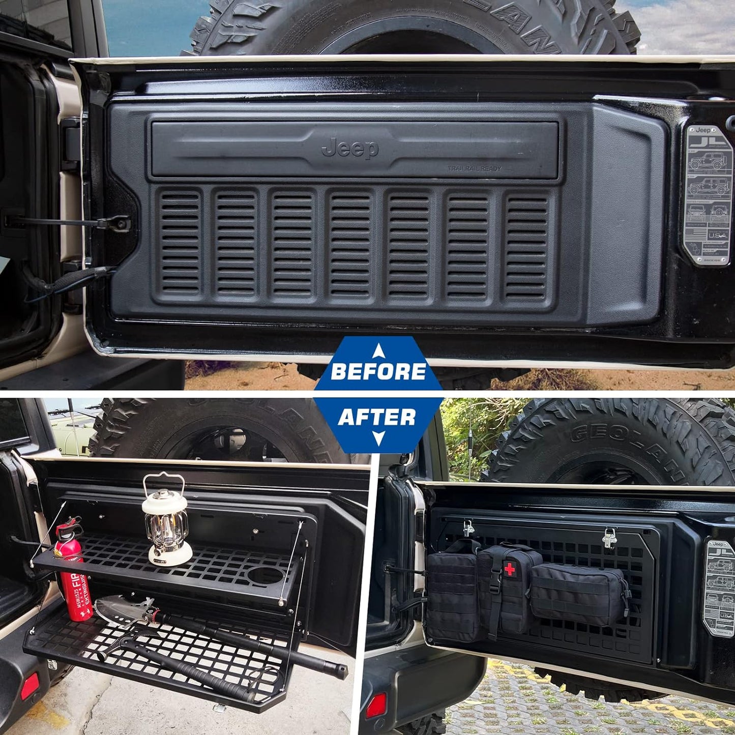 2-Tier Tailgate Table Rear Foldable Storage Cargo Rack Outdoor Camping Desk for 2007-2022 Jeep Wrangler JK&JL 4 Door (Not Fit JK Models with Stock Subwoofer)