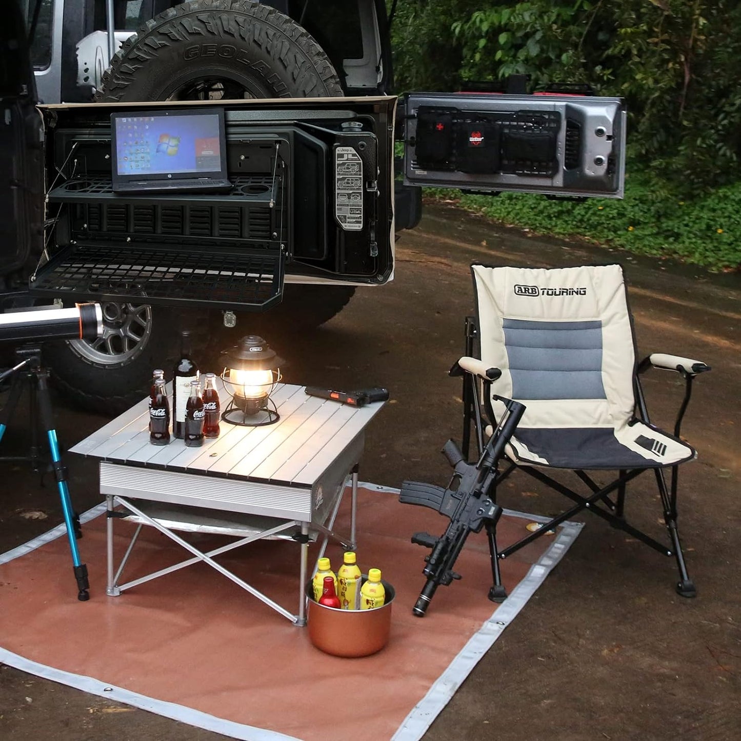 2-Tier Tailgate Table Rear Foldable Storage Cargo Rack Outdoor Camping Desk for 2007-2022 Jeep Wrangler JK&JL 4 Door (Not Fit JK Models with Stock Subwoofer)