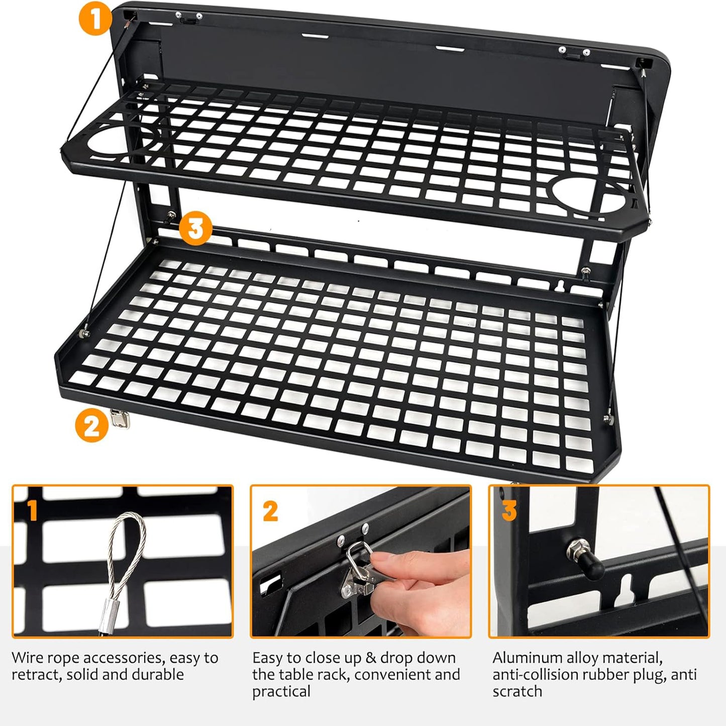 Tailgate Table Rear Foldable Cargo Shelf Aluminum Alloy Storage Shelf MOLLE Panel for Ford Bronco 2021-2024