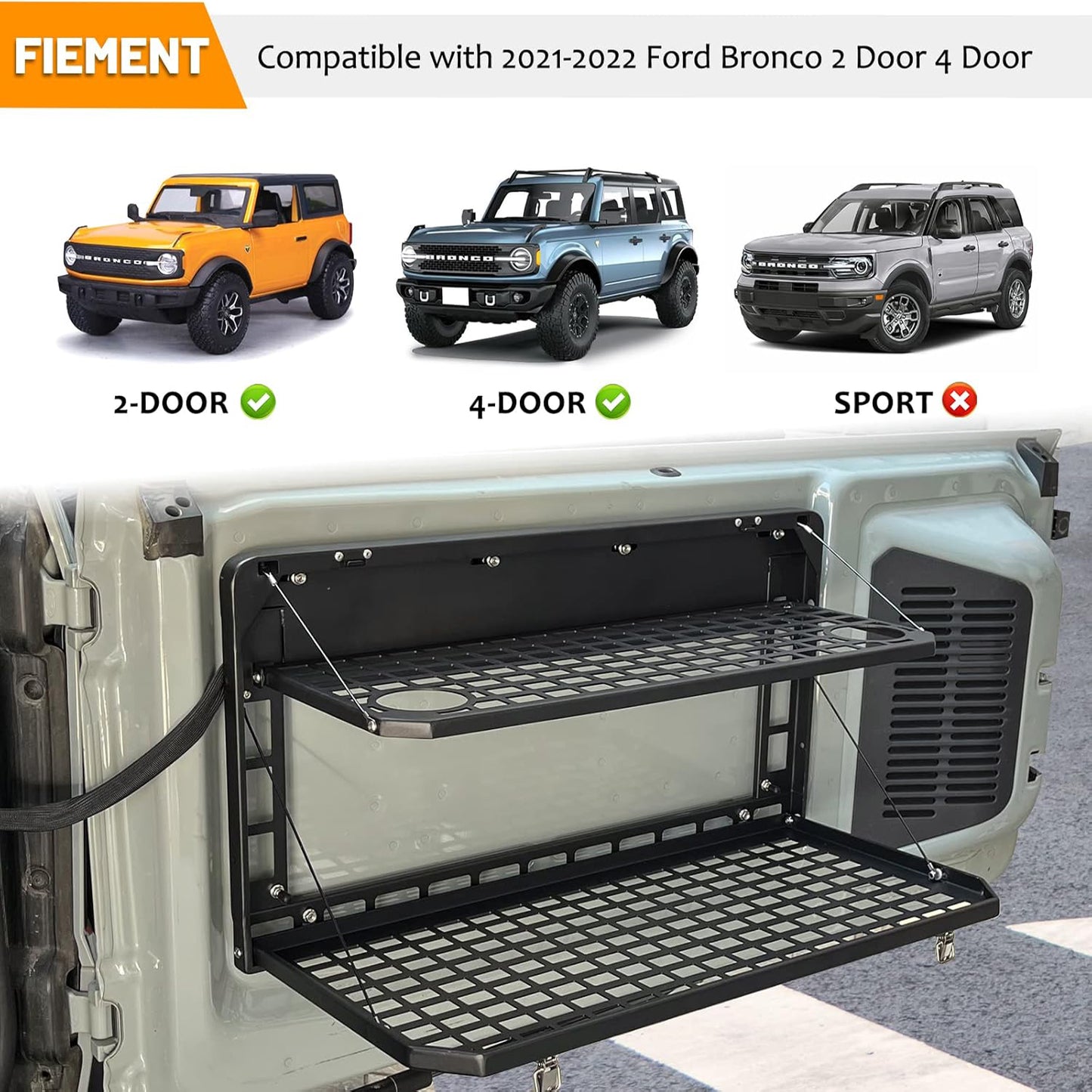 Tailgate Table Rear Foldable Cargo Shelf Aluminum Alloy Storage Shelf MOLLE Panel for Ford Bronco 2021-2024