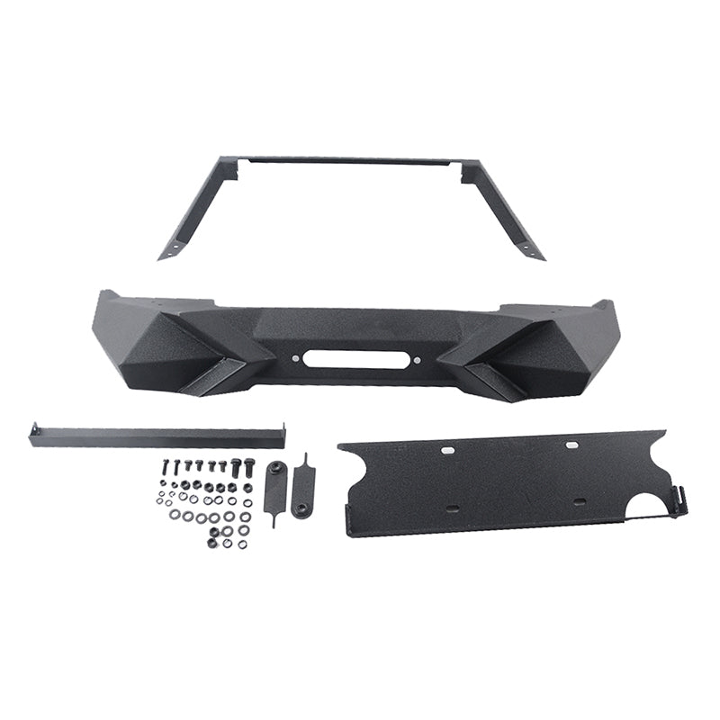 Heavy-Duty Front Bumper with Winch Plate for Wrangler JK (2007-2018)JL - Robust Black Textured Manganese Steel Construction, Ideal for On and Off-Road Adventures