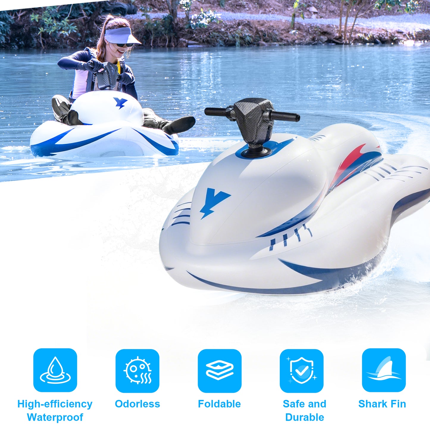 Portable Electric Inflatable Ride-On Watercraft - Motorized Perfect for Lake, River & Water Park Activities (Single Rider Design)