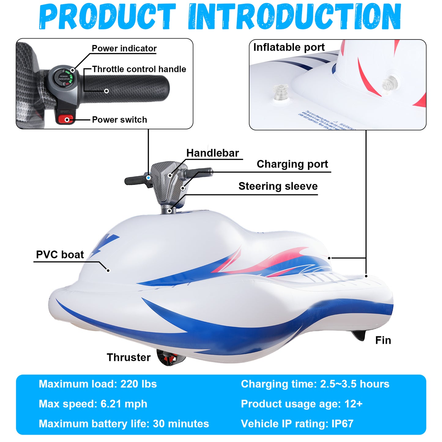 Portable Electric Inflatable Ride-On Watercraft - Motorized Perfect for Lake, River & Water Park Activities (Single Rider Design)