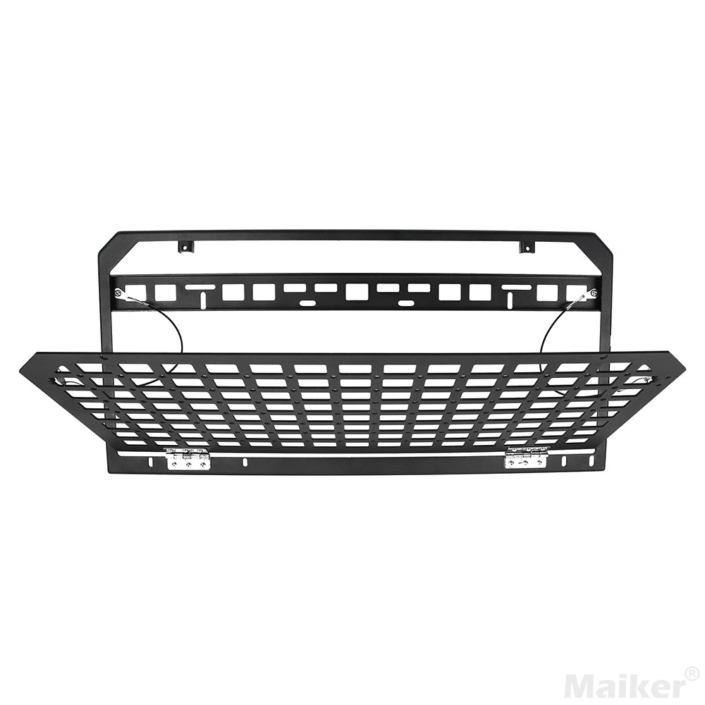 Tailgate Table Rear Foldable Cargo Shelf Aluminum Alloy Storage Shelf MOLLE Panel for Jeep Wrangler JK JKU JL JLUexcluding vehicles with speakers in the tailgate, like the 2-door Jeep Rubicon)