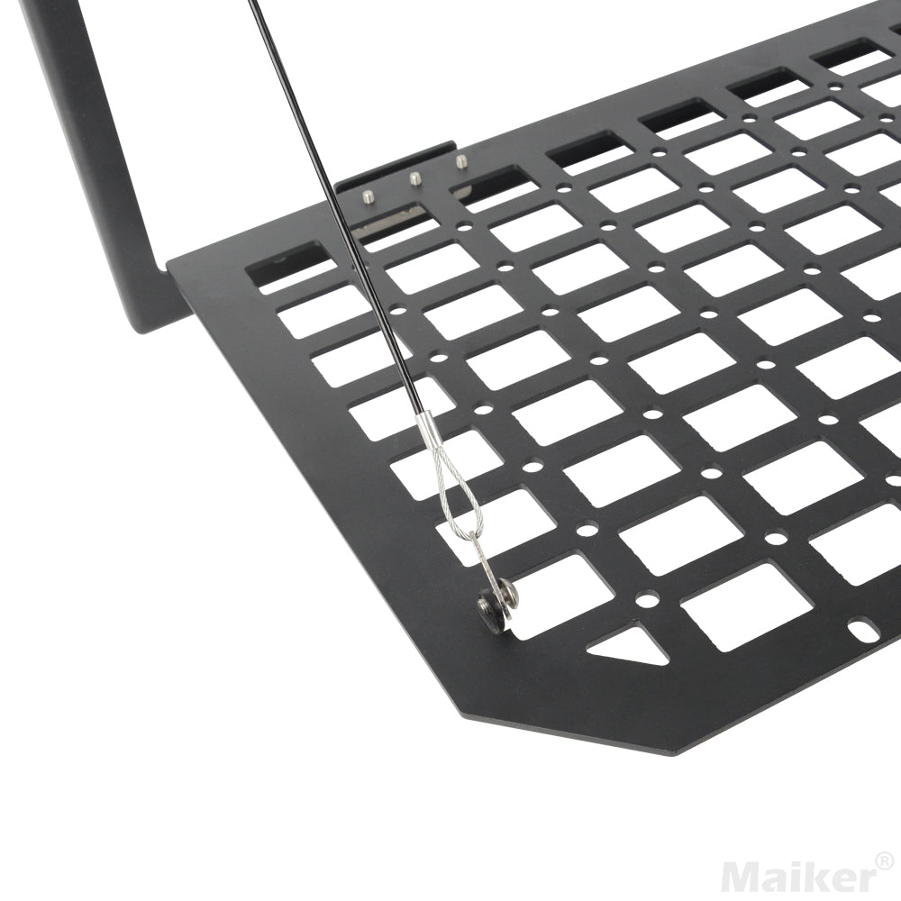Tailgate Table Rear Foldable Cargo Shelf Aluminum Alloy Storage Shelf MOLLE Panel for Jeep Wrangler JK JKU JL JLUexcluding vehicles with speakers in the tailgate, like the 2-door Jeep Rubicon)