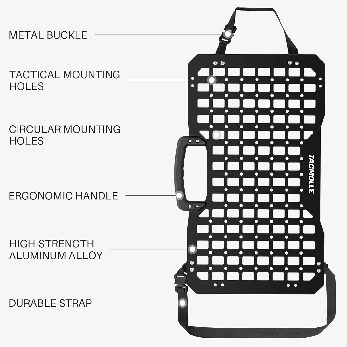 Portable Rigid MOLLE Panel with Handle, Tactical Car Back Seat Organizer, Heavy-Duty Modular Storage Solution for Vehicles, Universal MOLLE Panels for Car and Truck Organization Rack