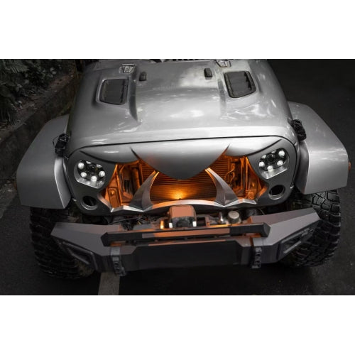 Front Cobra Grille Grid Grill Compatible With Jeep Wrangler Rubicon Sahara Sport JK 2007-2017, Matte Black