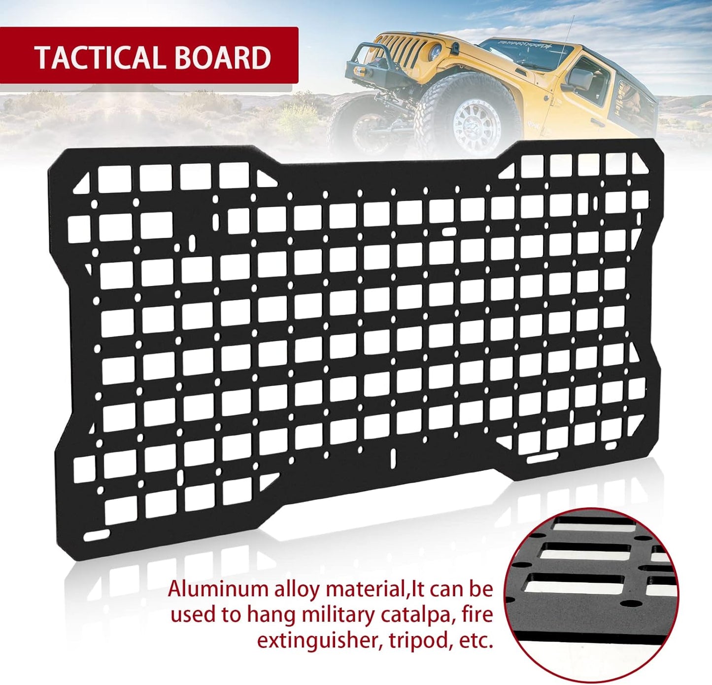 JK&JL Tailgate Tactical Panel for Wrangler Tailgate Tool Kit/JL Organizer Racks Compatible with Jeep Wrangler 2007-2022 JK JKU & 2018-2022 JL JLU (1 PCS,Aluminum Alloy)