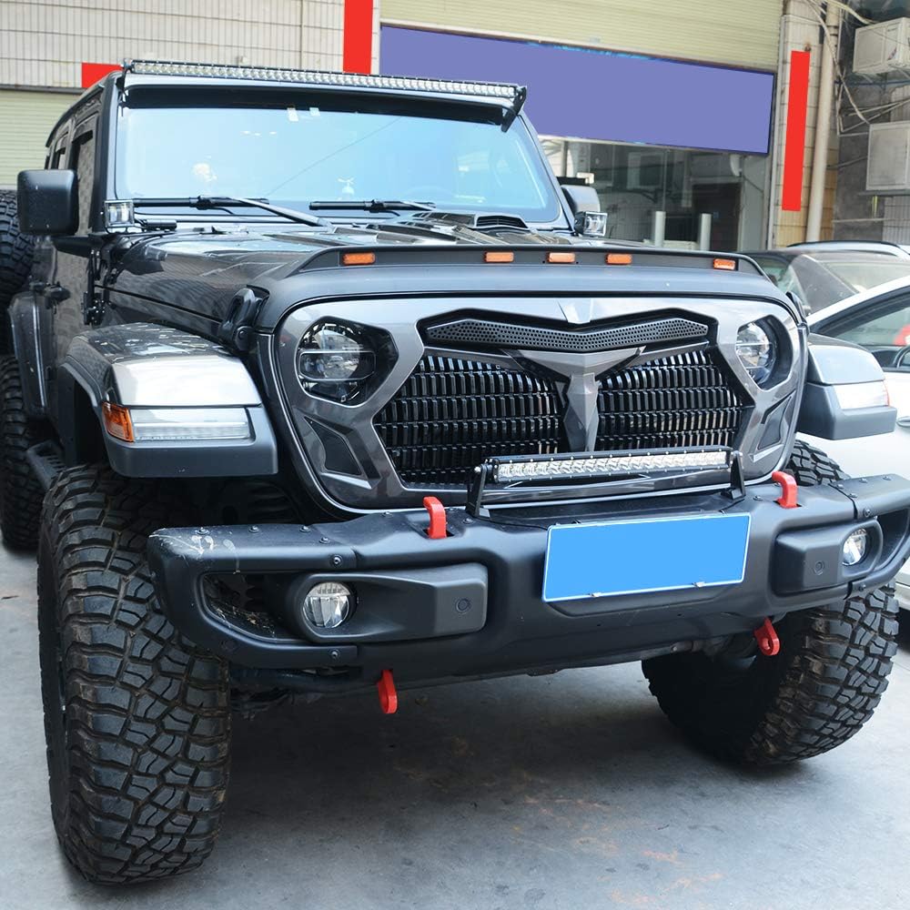 LED Warframe style/Armor Style Grille compatible with Jeep Wrangler 2018-2020 JL JLU Rubicon Sahara Sport/2020 JT Gladiator