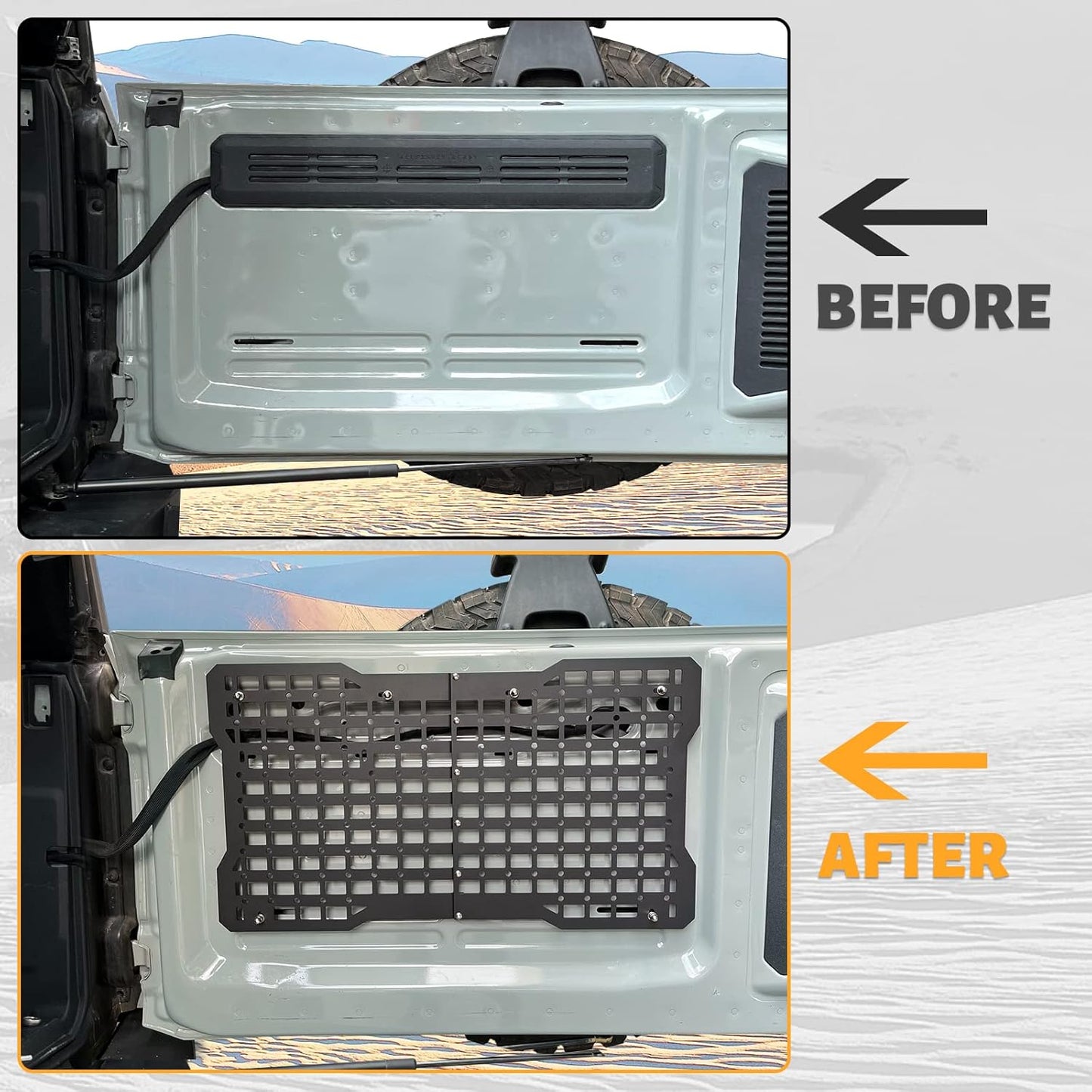 OFF ROAD Tailgate Storage Panel Tailgate Molle Panel Steel Cargo Shelf Storage Luggage Holder Carrier for Ford Bronco Accessories 2021 2022 2023 2/4 Doors