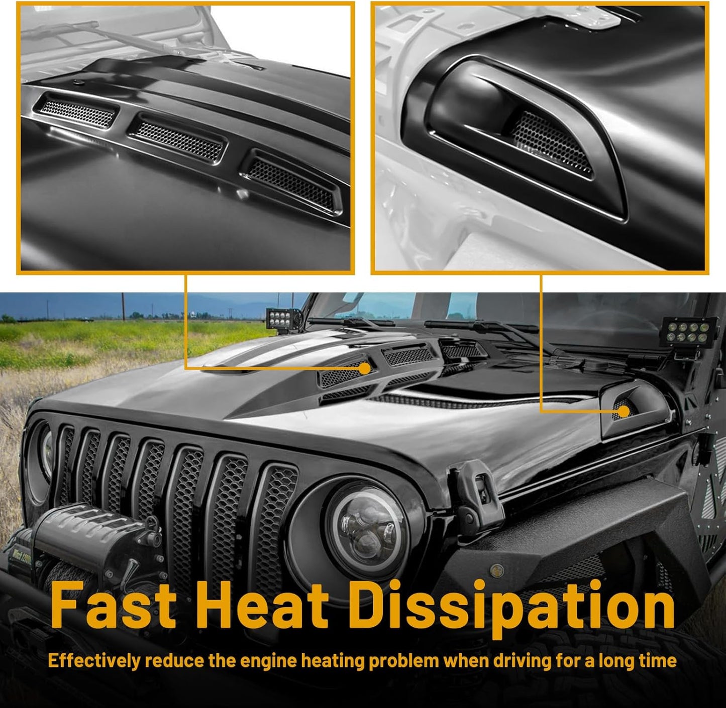 Replacement for Wrangler Hood,The Avenger Style Hood Compatible with 2018+Jeep Wrangler JL JLU&2020-2023 Gladiator JT,Heat Dispersion Hood (Not for Mojave&392 Model)