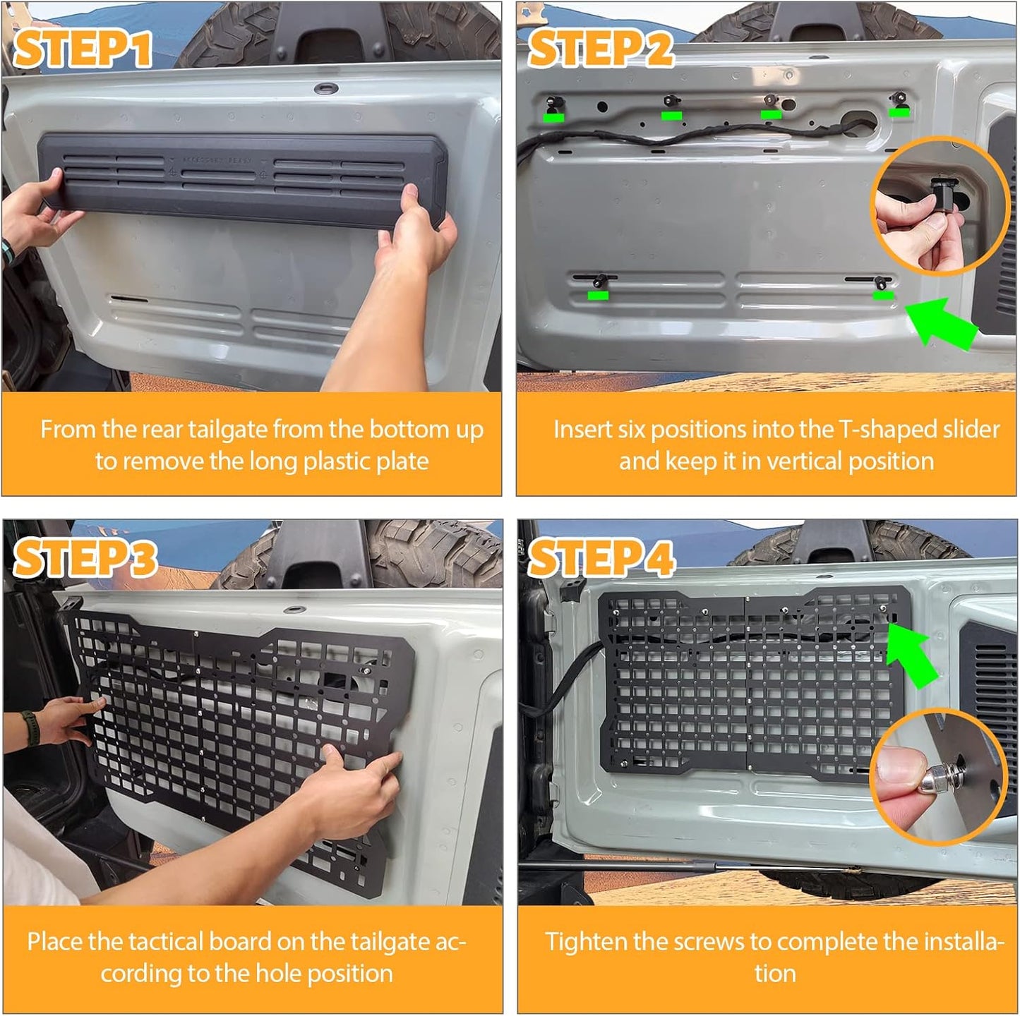 OFF ROAD Tailgate Storage Panel Tailgate Molle Panel Steel Cargo Shelf Storage Luggage Holder Carrier for Ford Bronco Accessories 2021 2022 2023 2/4 Doors