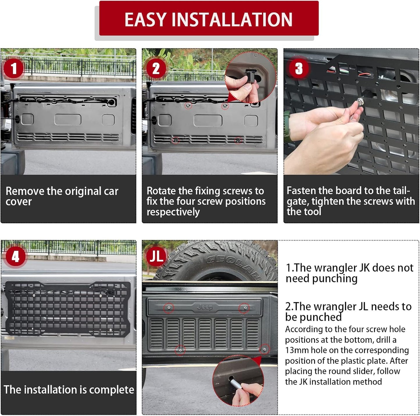 JK&JL Tailgate Tactical Panel for Wrangler Tailgate Tool Kit/JL Organizer Racks Compatible with Jeep Wrangler 2007-2022 JK JKU & 2018-2022 JL JLU (1 PCS,Aluminum Alloy)