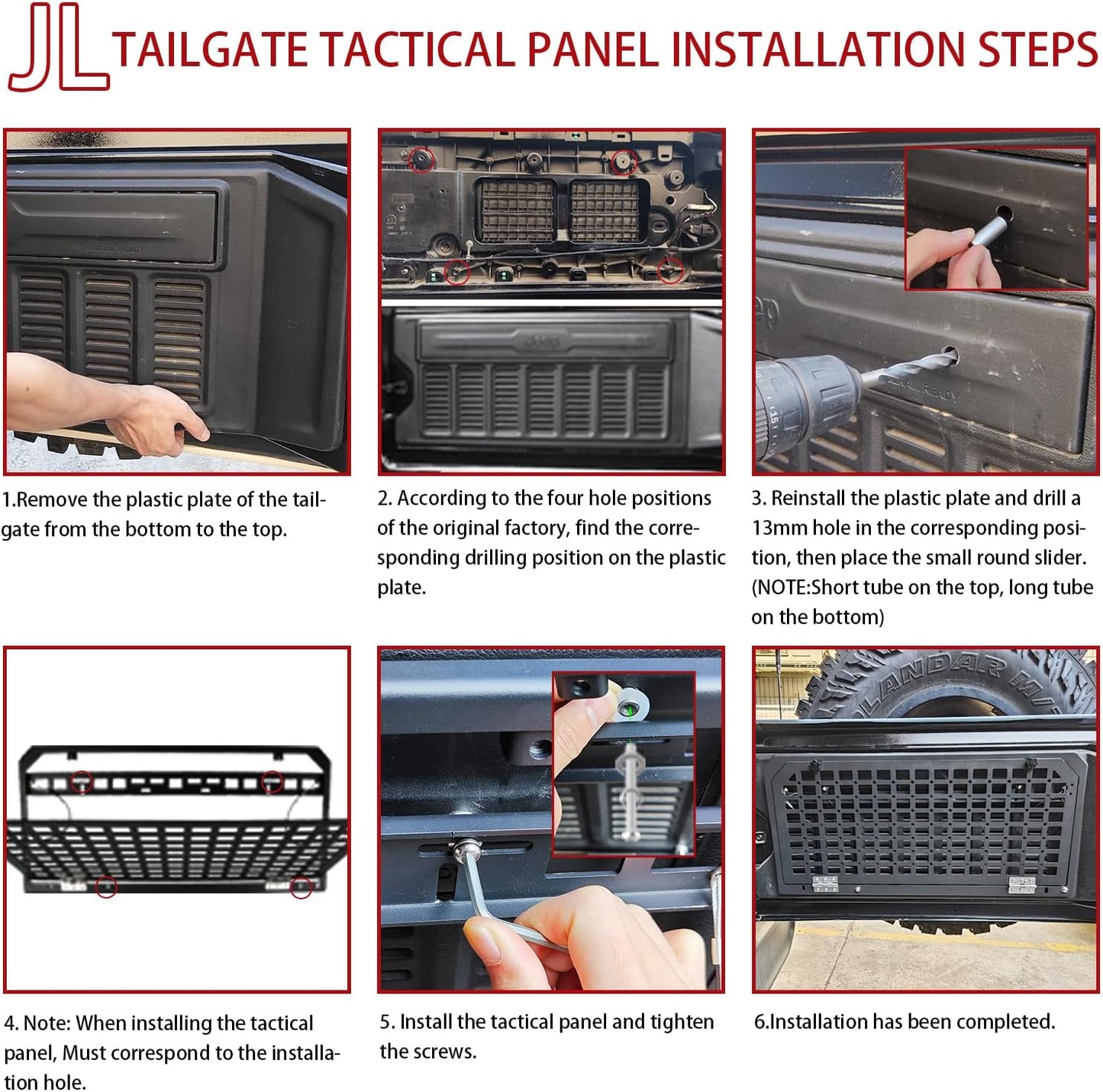 Tailgate Table Rear Foldable Cargo Shelf Aluminum Alloy Storage Shelf MOLLE Panel for Jeep Wrangler JK JKU JL JLUexcluding vehicles with speakers in the tailgate, like the 2-door Jeep Rubicon)