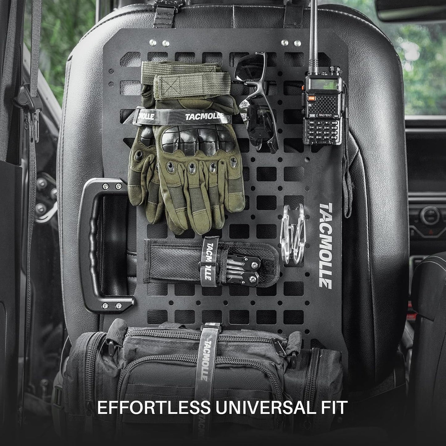 Portable Rigid MOLLE Panel with Handle, Tactical Car Back Seat Organizer, Heavy-Duty Modular Storage Solution for Vehicles, Universal MOLLE Panels for Car and Truck Organization Rack