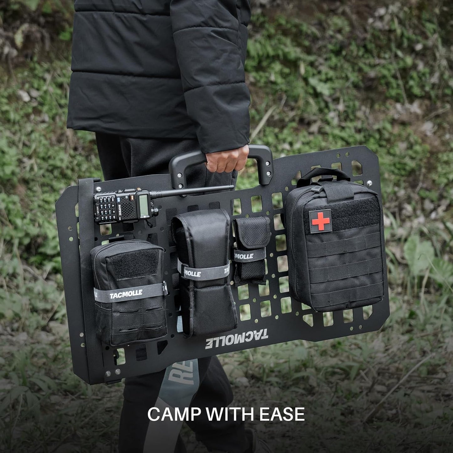Portable Rigid MOLLE Panel with Handle, Tactical Car Back Seat Organizer, Heavy-Duty Modular Storage Solution for Vehicles, Universal MOLLE Panels for Car and Truck Organization Rack