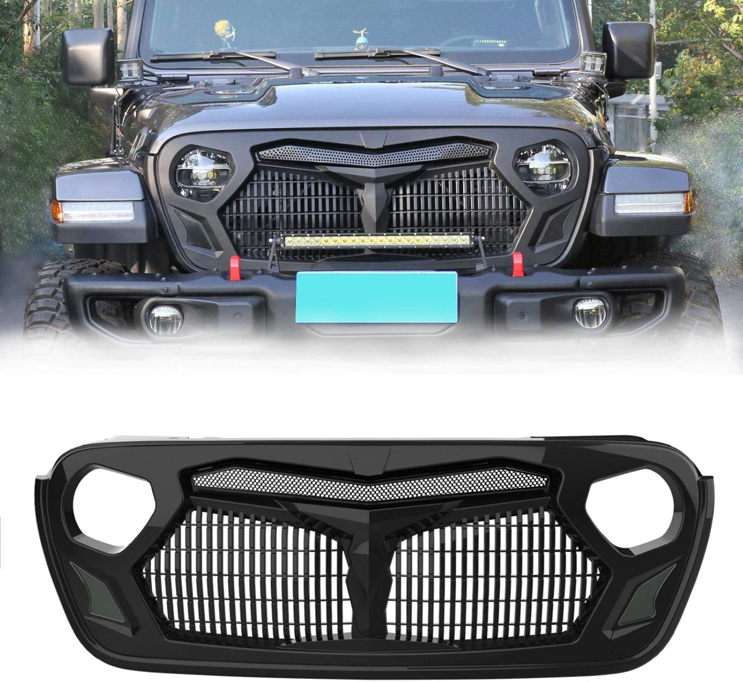 LED Warframe style/Armor Style Grille compatible with Jeep Wrangler 2018-2020 JL JLU Rubicon Sahara Sport/2020 JT Gladiator