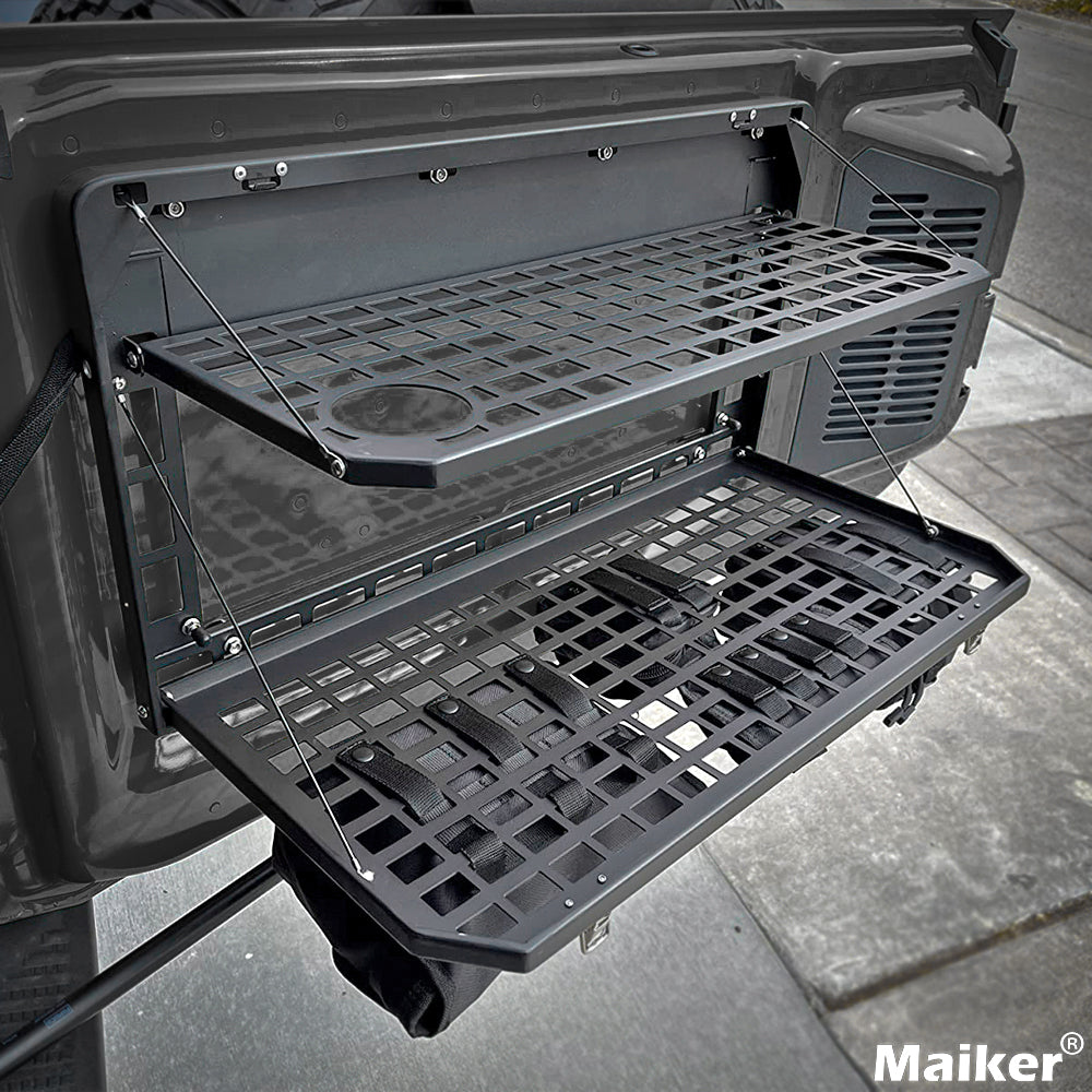Tailgate Table Rear Foldable Cargo Shelf Aluminum Alloy Storage Shelf MOLLE Panel for Ford Bronco 2021-2024