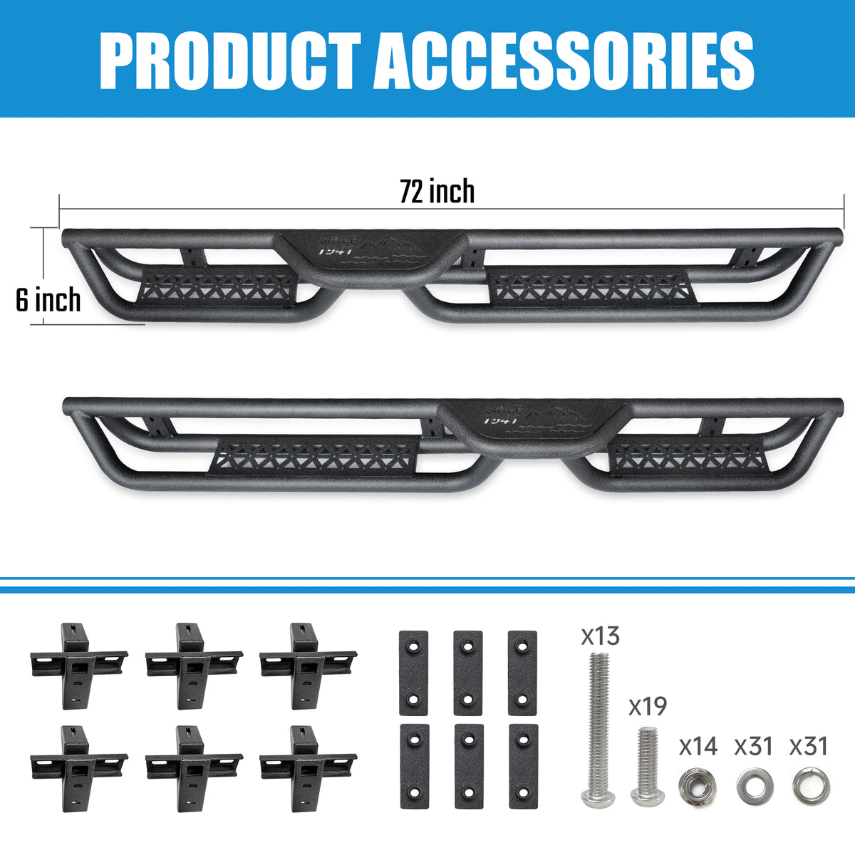 6-Inch 2-Step Running Boards Nerf Bars Steel Side Steps detail view 7