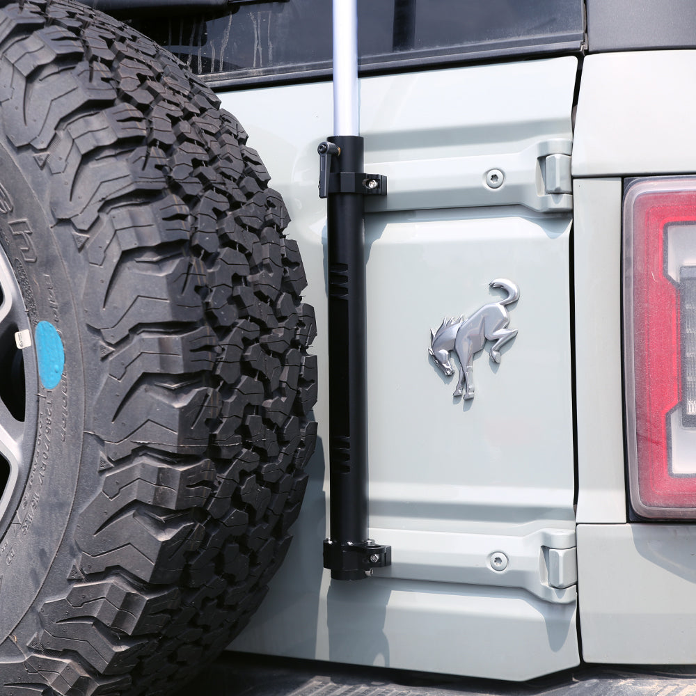 Antenna Mount & Tailgate Hinge Mount Single Flag Compatible with Ford Bronco 2021 2022, Aluminum, No Drilling(Black)