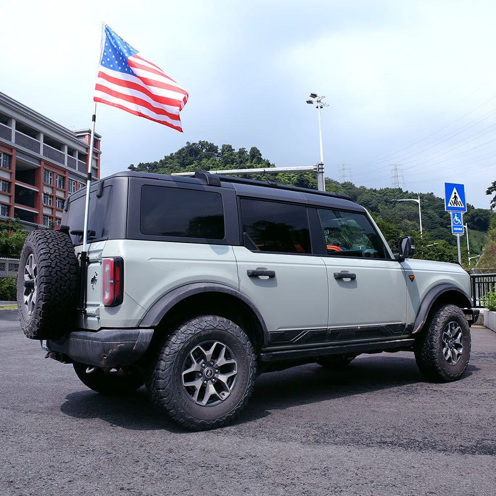Antenna Mount & Tailgate Hinge Mount Single Flag Compatible with Ford Bronco 2021 2022, Aluminum, No Drilling(Black)