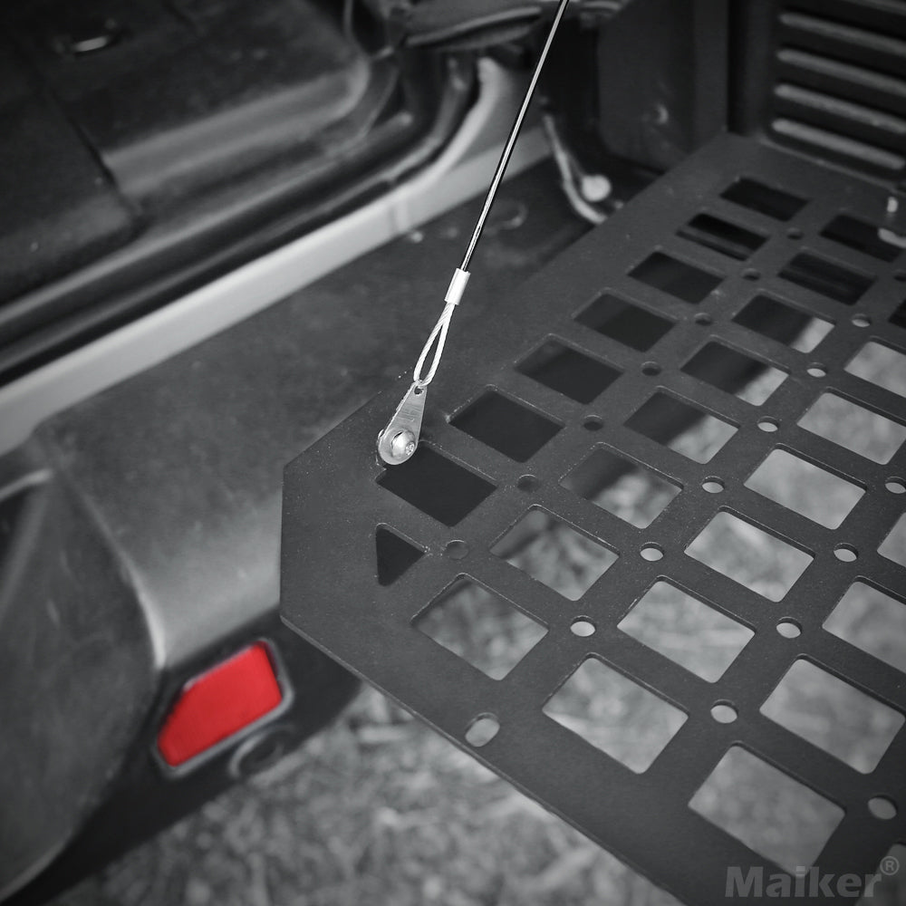 Tailgate Table Rear Foldable Cargo Shelf Aluminum Alloy Storage Shelf MOLLE Panel for Jeep Wrangler JK JKU JL JLUexcluding vehicles with speakers in the tailgate, like the 2-door Jeep Rubicon)