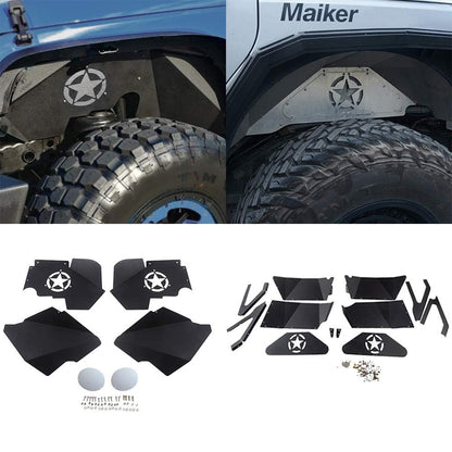 Front and Rear Inner Fender Liners for 2007-2017 Jeep Wrangler JK - Five Star Logo