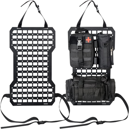 Rigid Aluminum MOLLE Seat Panel, Universal Car Tactical Seat Organizer Kit with First Aid Kit, Water Bottle Bag & Storage Pouches for Off-Road Overlanding