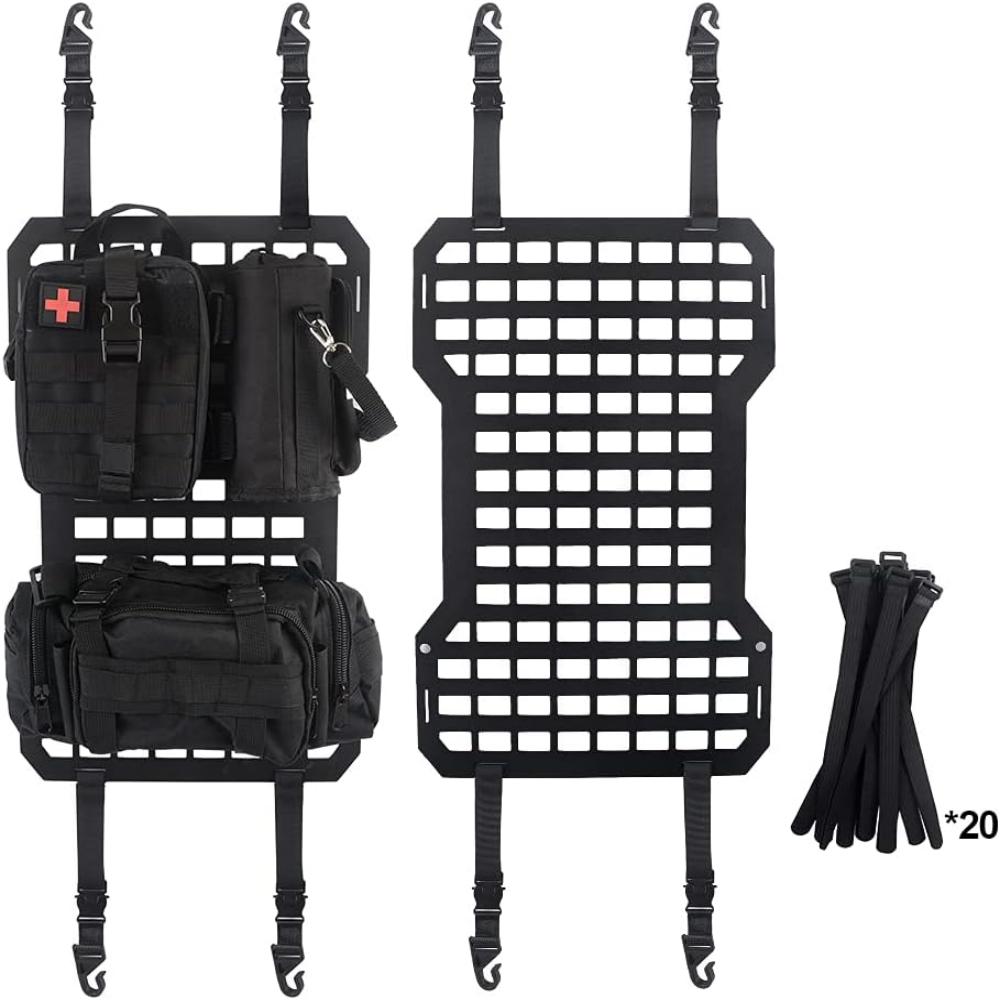 Rigid Aluminum MOLLE Seat Panel, Universal Car Tactical Seat Organizer Kit with First Aid Kit, Water Bottle Bag & Storage Pouches for Off-Road Overlanding
