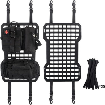 Rigid Aluminum MOLLE Seat Panel, Universal Car Tactical Seat Organizer Kit with First Aid Kit, Water Bottle Bag & Storage Pouches for Off-Road Overlanding