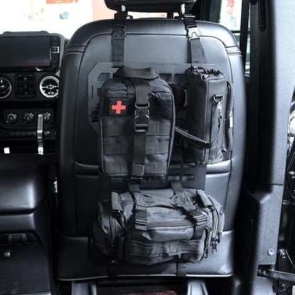 Rigid Aluminum MOLLE Seat Panel, Universal Car Tactical Seat Organizer Kit with First Aid Kit, Water Bottle Bag & Storage Pouches for Off-Road Overlanding