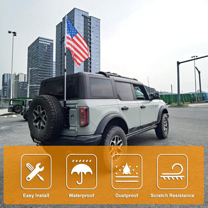 Antenna Mount & Tailgate Hinge Mount Single Flag Compatible with Ford Bronco 2021 2022, Aluminum, No Drilling(Black)