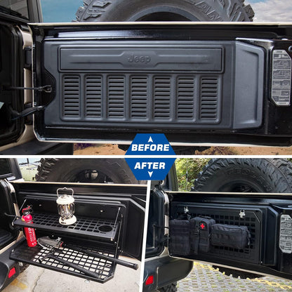 2-Tier Tailgate Table Rear Foldable Storage Cargo Rack Outdoor Camping Desk for 2007-2022 Jeep Wrangler JK&JL 4 Door (Not Fit JK Models with Stock Subwoofer)