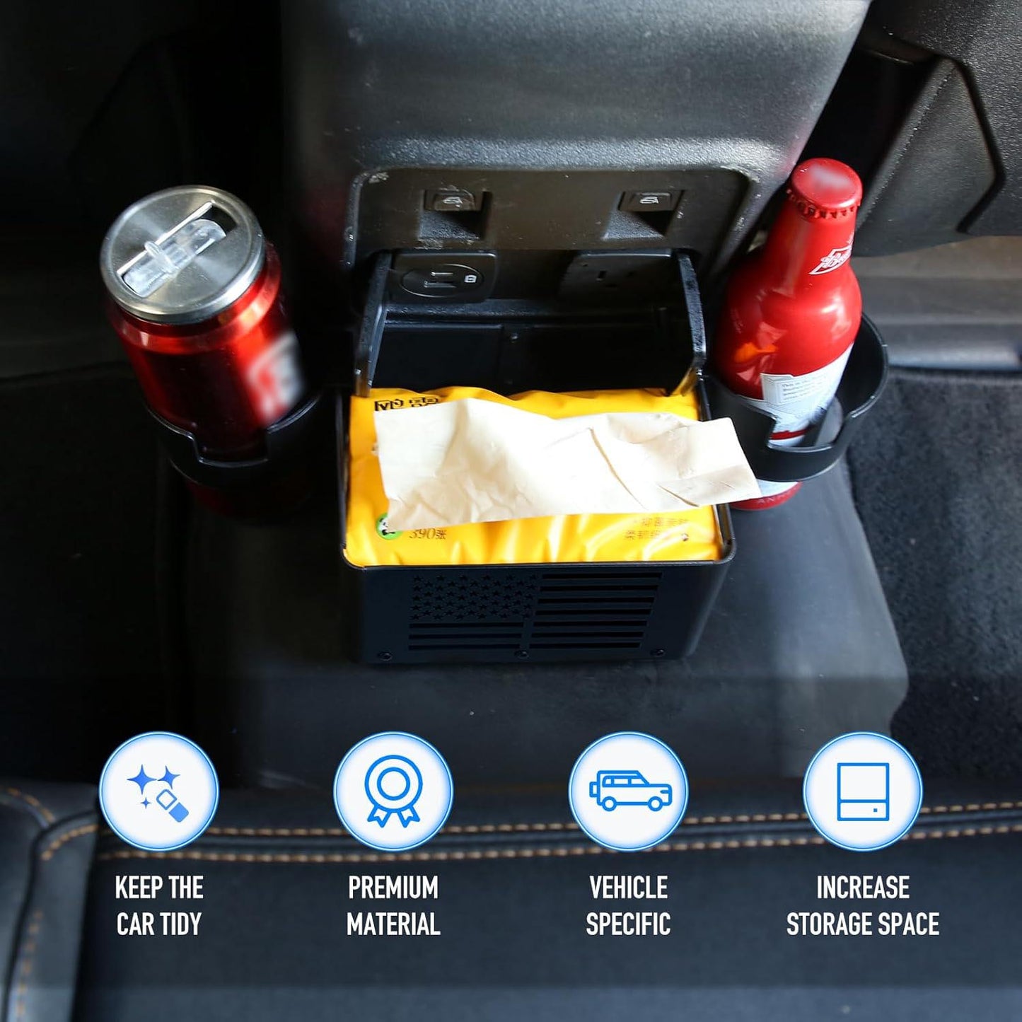 [$0.1]Bronco 2021-2023 4 Door (Not Sport) - Rear Seat Cup Holder Floor Console Storage Box