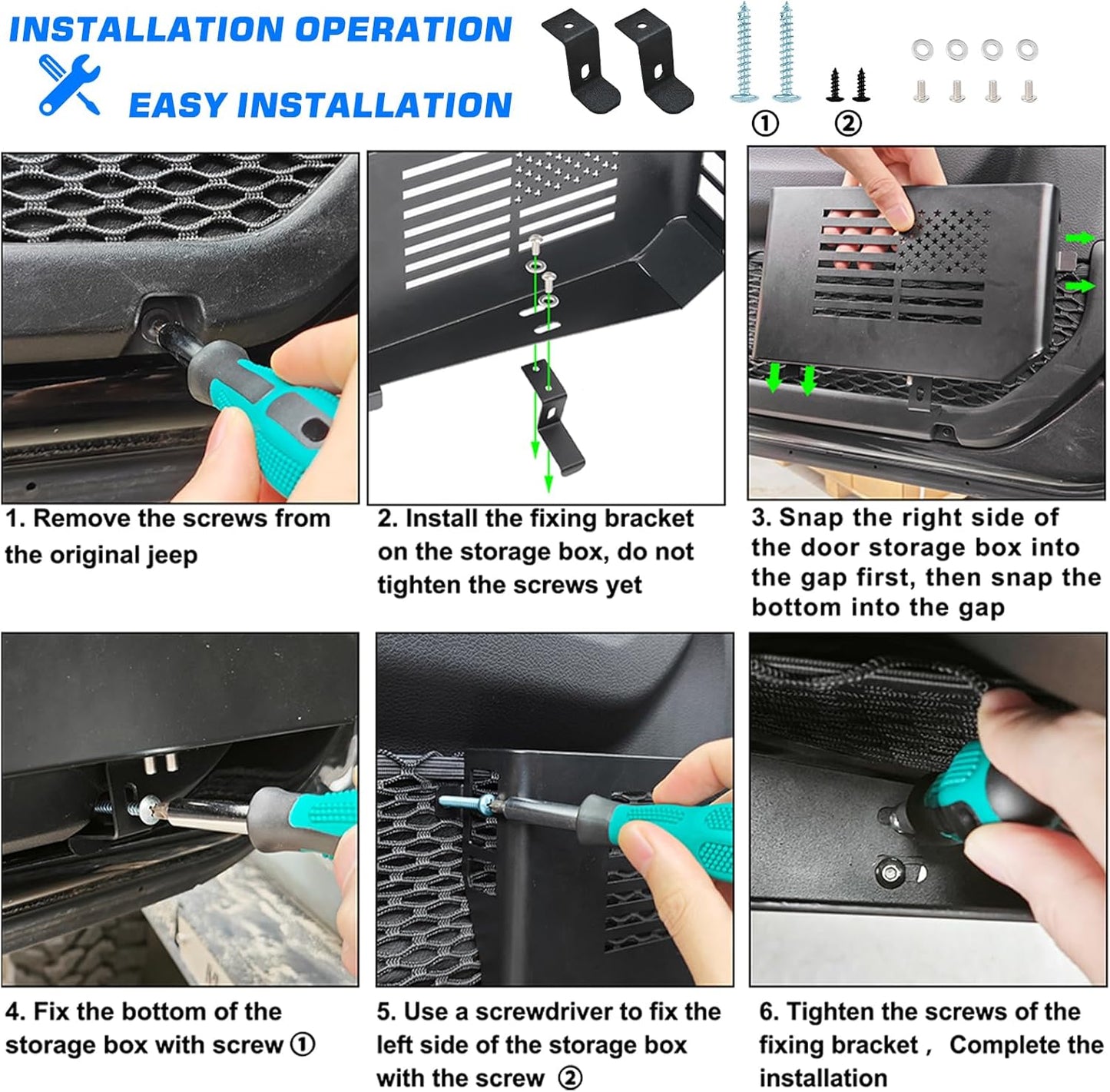 [$0.1] Jeep Wrangler JL/JT/JLU(2018-2024)  Front Door Organizer - 2PC US Flag Logo