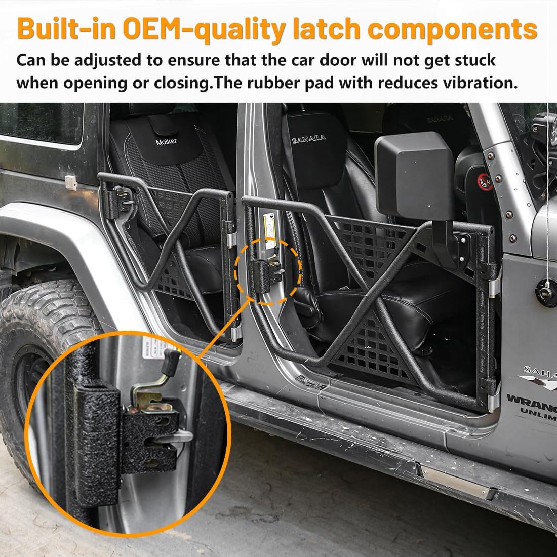 Rugged Tube Doors for Jeep Wrangler JK/JKU 4-Door Models: Safari-Ready Half Doors with Rearview Mirror for Off-Road Adventures
