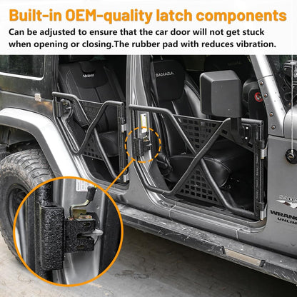Rugged Tube Doors for Jeep Wrangler JK/JKU 4-Door Models: Safari-Ready Half Doors with Rearview Mirror for Off-Road Adventures