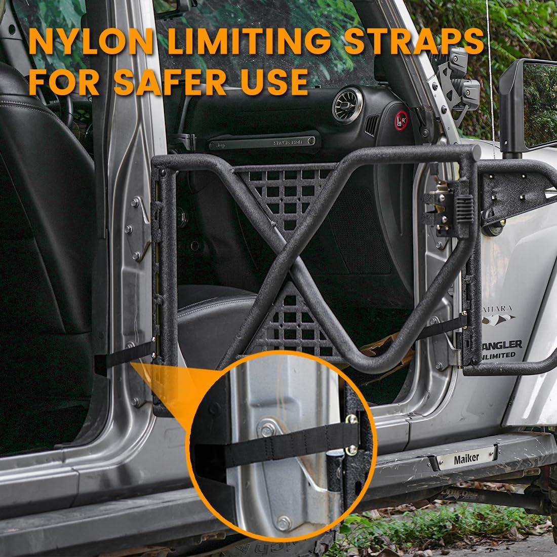 Rugged Tube Doors for Jeep Wrangler JK/JKU 4-Door Models: Safari-Ready Half Doors with Rearview Mirror for Off-Road Adventures