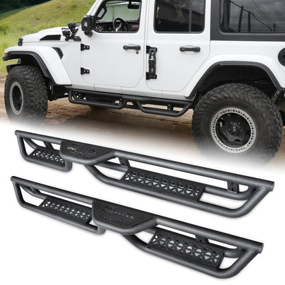 6‑Inch 2‑Step Running Boards Nerf Bars, Black Powder‑Coated Steel Side Steps Fit 2018‑2026 Jeep Wrangler JL 4‑Door, Bolt‑On Off‑Road Side Protection Rails