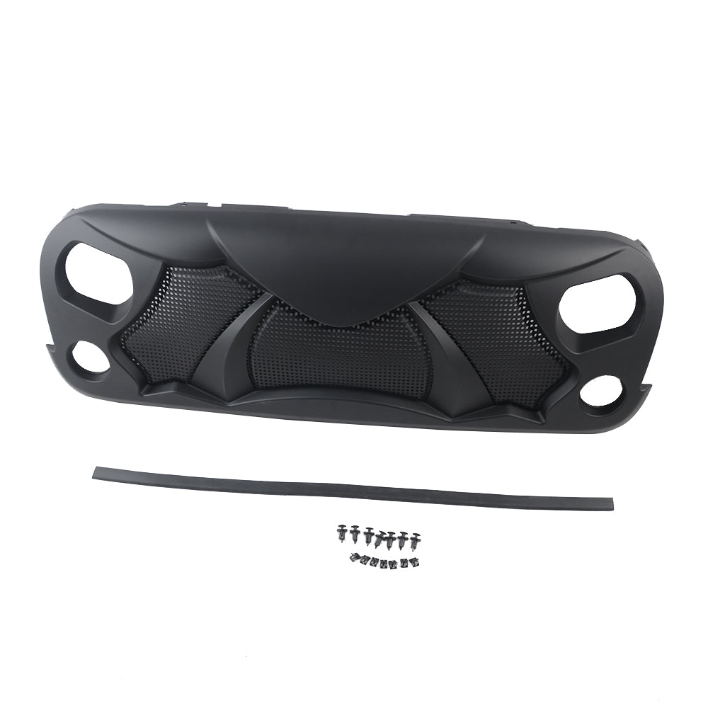 Front Cobra Grille Grid Grill Compatible With Jeep Wrangler Rubicon Sahara Sport JK 2007-2017, Matte Black