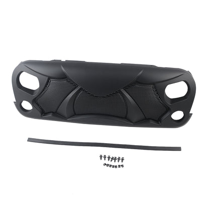 Front Cobra Grille Grid Grill Compatible With Jeep Wrangler Rubicon Sahara Sport JK 2007-2017, Matte Black