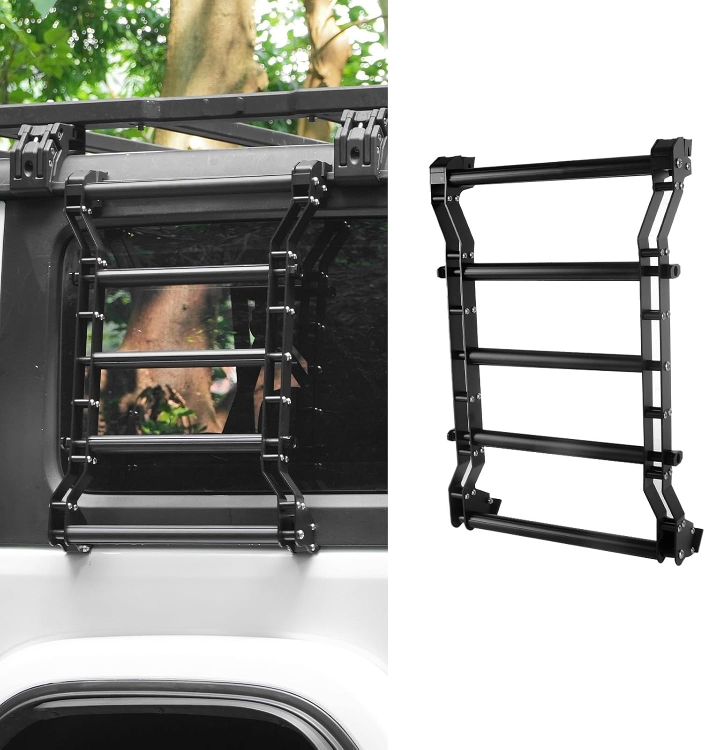 2018-2025 Jeep Wrangler JL JLU 2/4 Door Rear Window Ladder, 200LBS Heavy Duty Aluminum Alloy Roof Access Flank Ladder Rack, Multifunctional No-Drill Luggage Ladder Kit for Off-Road Exterior Upgrade