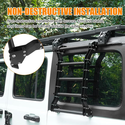 2018-2025 Jeep Wrangler JL JLU 2/4 Door Rear Window Ladder, 200LBS Heavy Duty Aluminum Alloy Roof Access Flank Ladder Rack, Multifunctional No-Drill Luggage Ladder Kit for Off-Road Exterior Upgrade