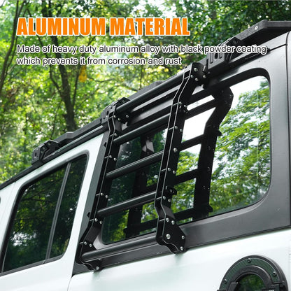 2018-2025 Jeep Wrangler JL JLU 2/4 Door Rear Window Ladder, 200LBS Heavy Duty Aluminum Alloy Roof Access Flank Ladder Rack, Multifunctional No-Drill Luggage Ladder Kit for Off-Road Exterior Upgrade
