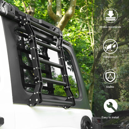 2018-2025 Jeep Wrangler JL JLU 2/4 Door Rear Window Ladder, 200LBS Heavy Duty Aluminum Alloy Roof Access Flank Ladder Rack, Multifunctional No-Drill Luggage Ladder Kit for Off-Road Exterior Upgrade