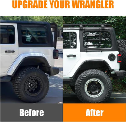 2018-2025 Jeep Wrangler JL JLU 2/4 Door Rear Window Ladder, 200LBS Heavy Duty Aluminum Alloy Roof Access Flank Ladder Rack, Multifunctional No-Drill Luggage Ladder Kit for Off-Road Exterior Upgrade