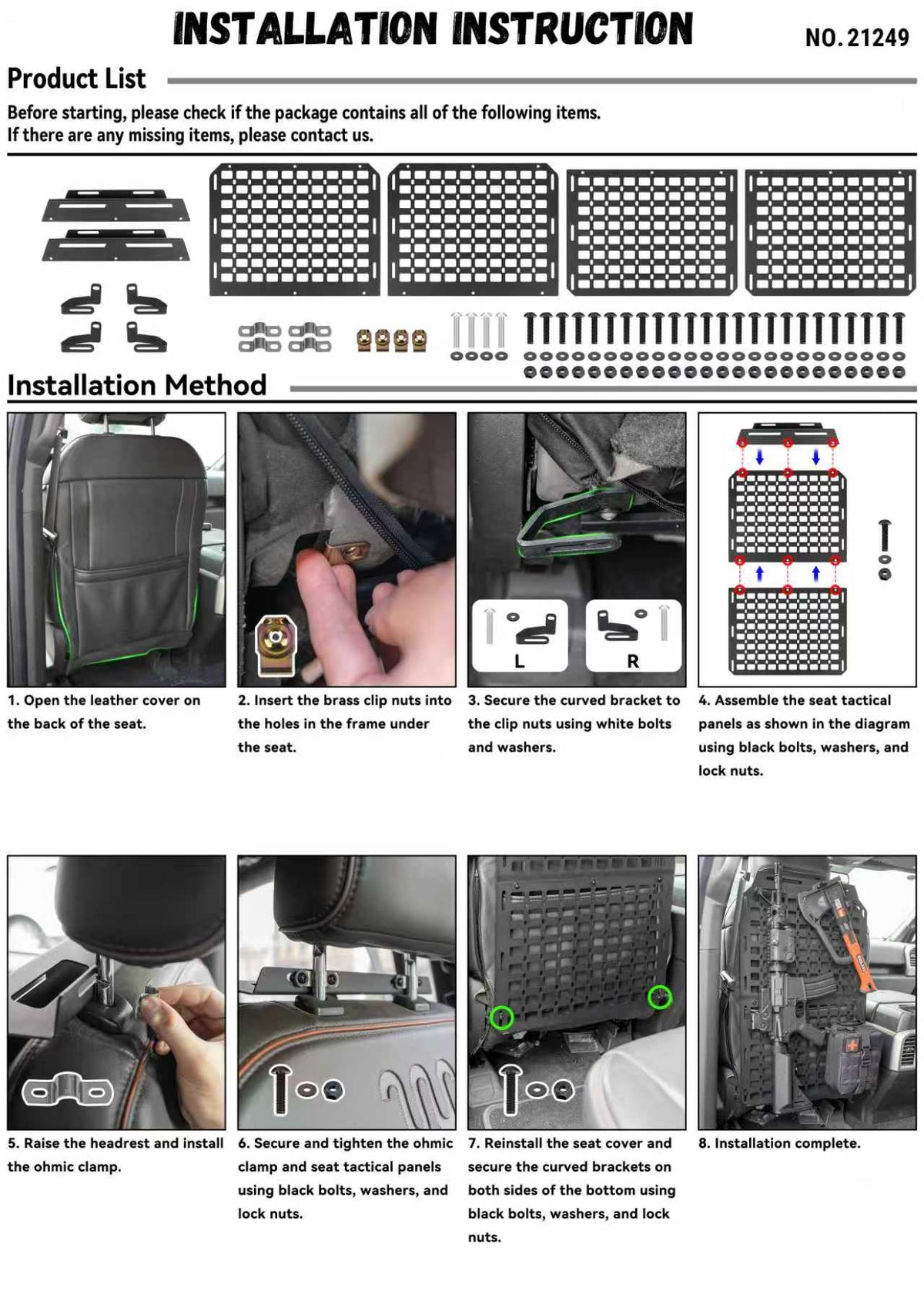 2PCS Tactical Seat Back Molle Panel