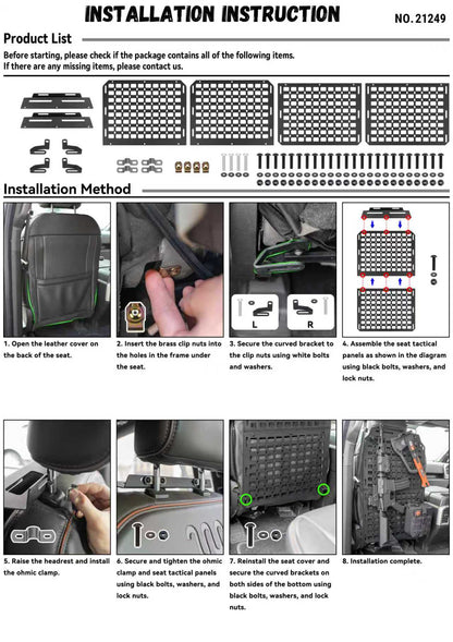 2PCS Tactical Seat Back Molle Panel