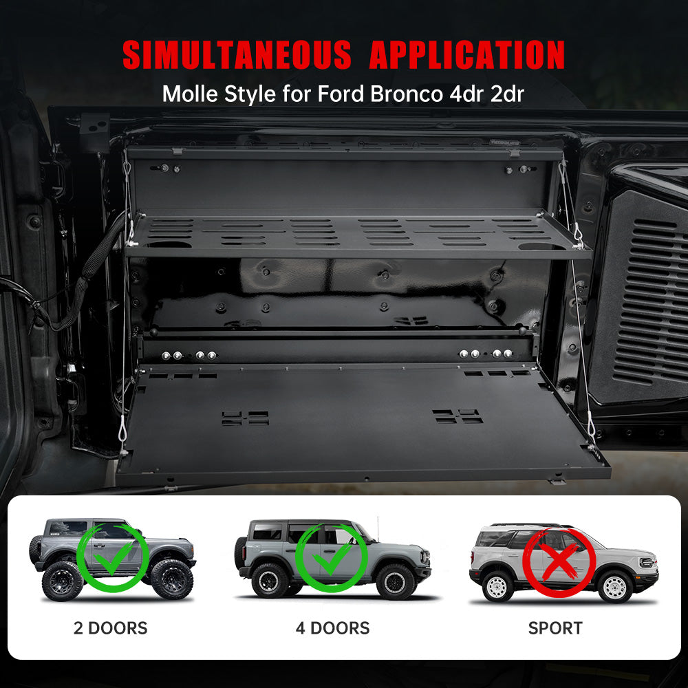 Tailgate Table & MOLLE Panel For Ford Bronco(2021-2024) - 2-Tier Camping Rack